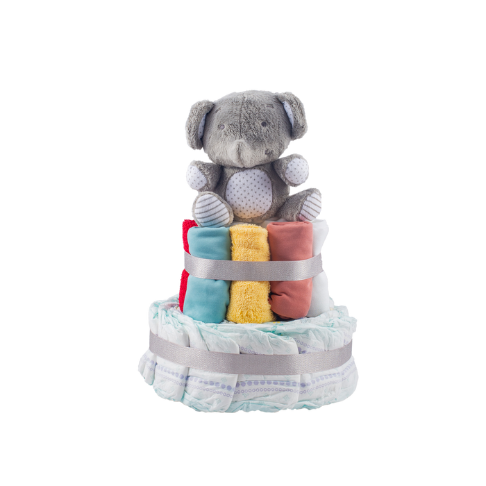 Stylish 2-Tier Multi-Coloured Nappy Cake Nappy Cake