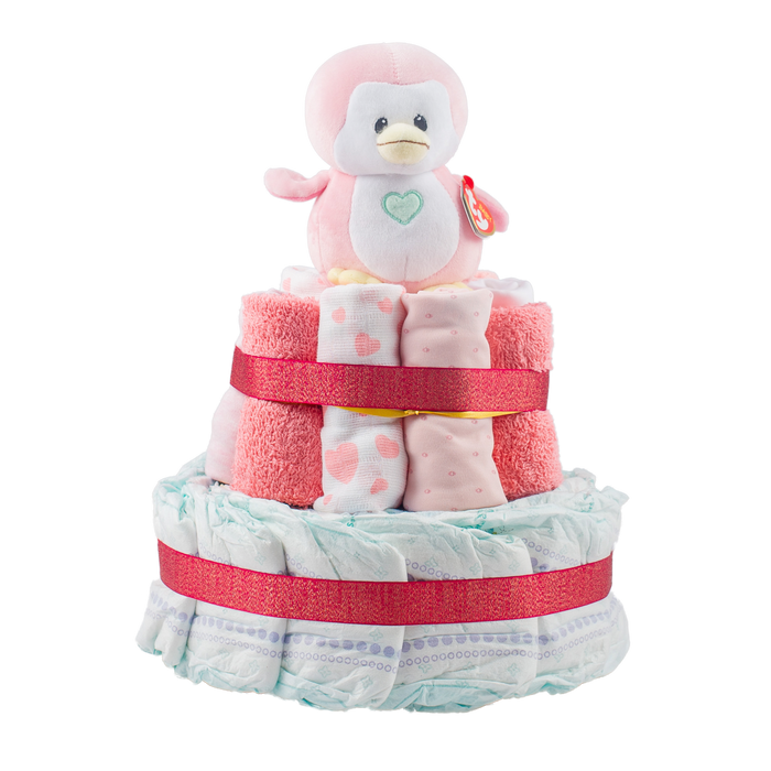 Stylish 2-Tier Pink Nappy Cake Nappy Cake