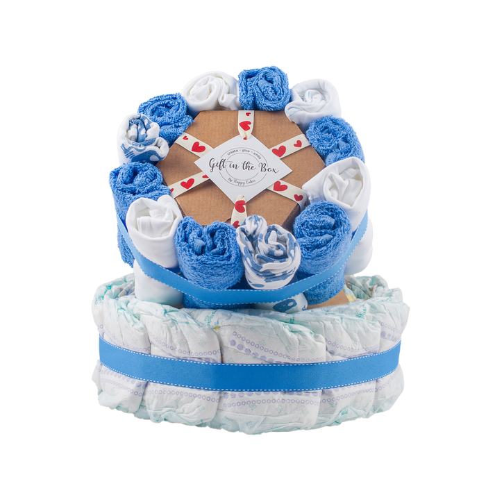 Stylish 3-Tier Blue Nappy Cake Nappy Cake