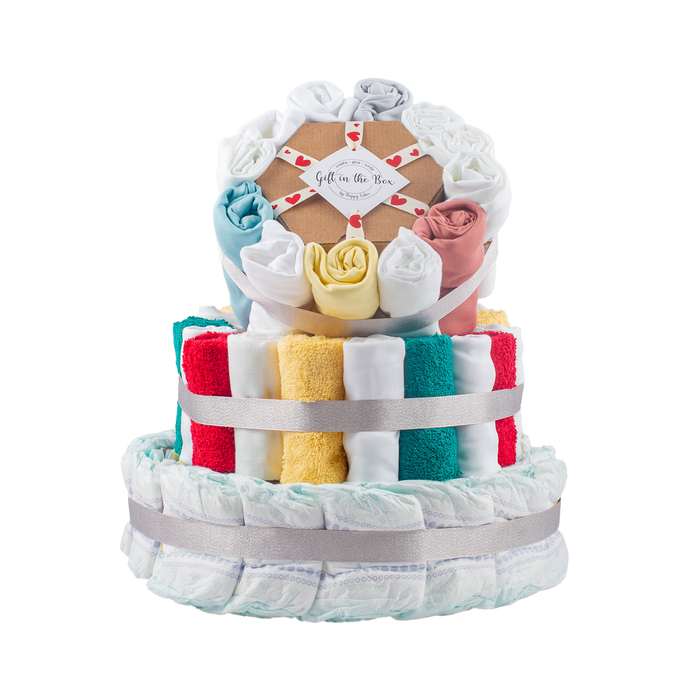 Stylish 3-Tier Multi-Coloured Nappy Cake Nappy Cake