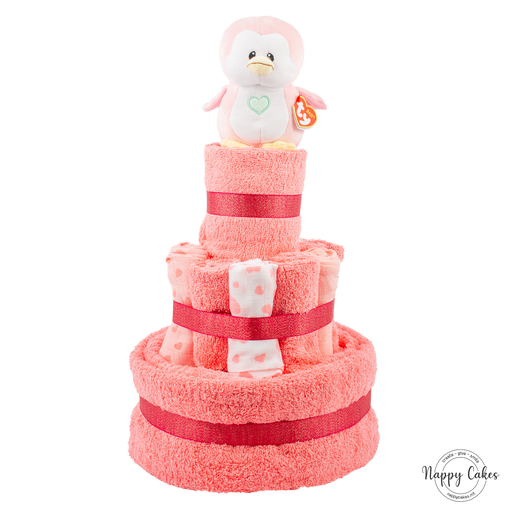 3-Tier Pink Towel Cake Nappy Cake