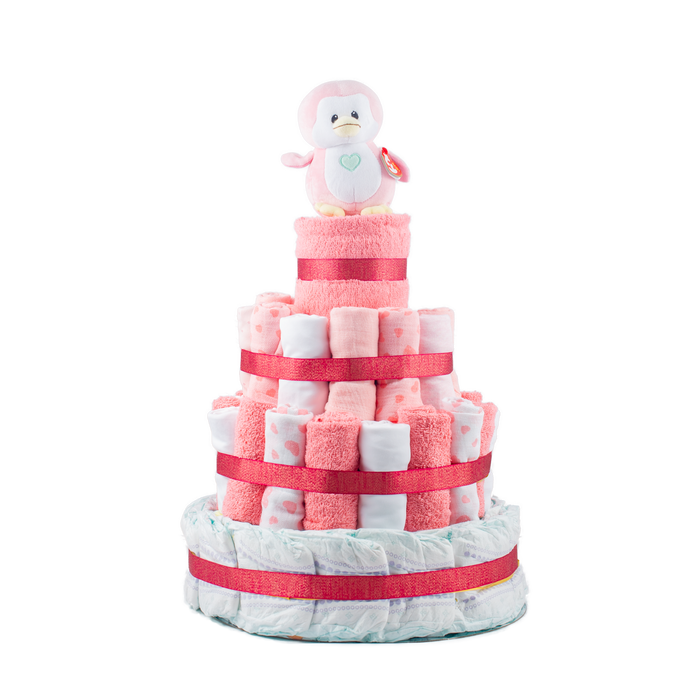 Stylish 4-Tier Pink Nappy Cake Nappy Cake