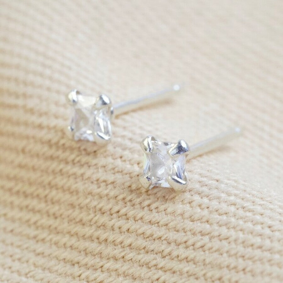 Sterling Silver Square Crystal Stud Earrings Gift Items & Supplies